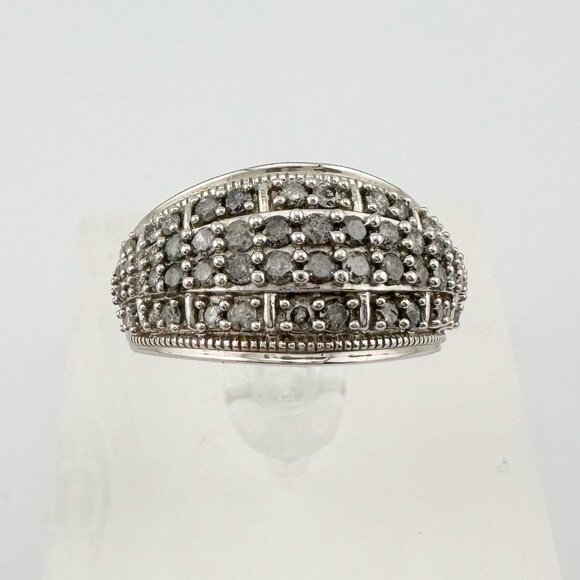 Brilliant 1.00 Ct Natural Diamond Multi-Row Designer Ring - Size 7.75 - Sterling - Picture 3 of 16